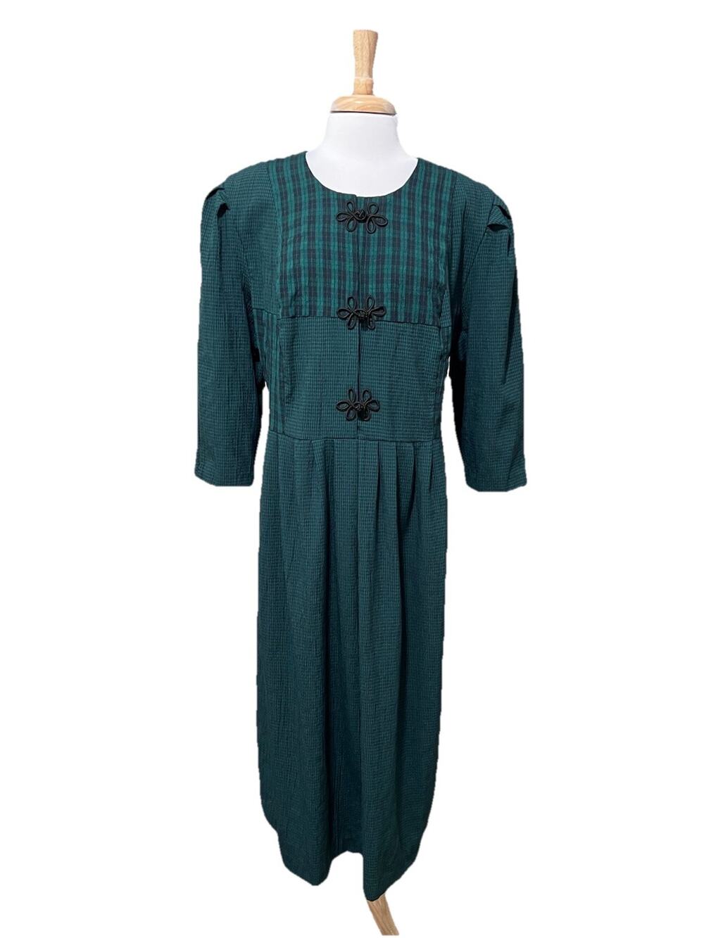 Lady Dorby Vtg 90s Dress Sz 20W Green Blue Plaid Vest Back Tie Long Modest Trad